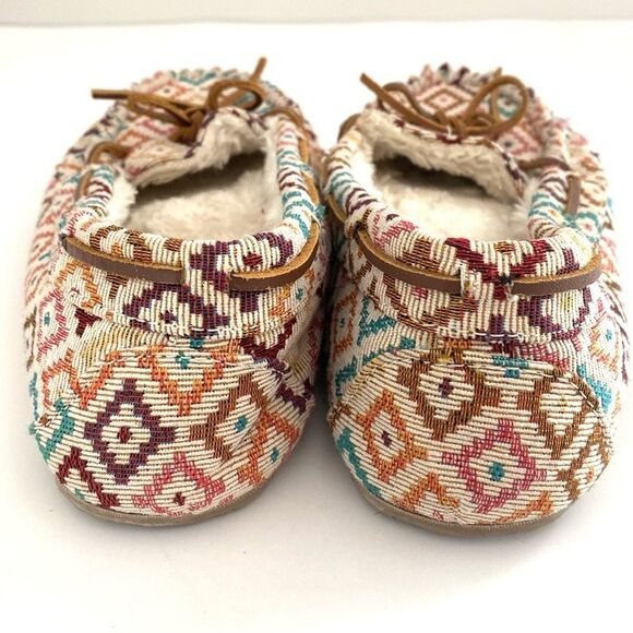 Minnetonka Red and Pink Aztec Boho Wool Slippers sz 9M Western Comfy Worm - Picture 4 of 8